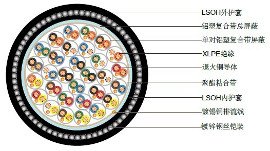 BS5308第一部分2类XLPE绝缘+单对屏蔽+总屏蔽+铠装+LSOH护套